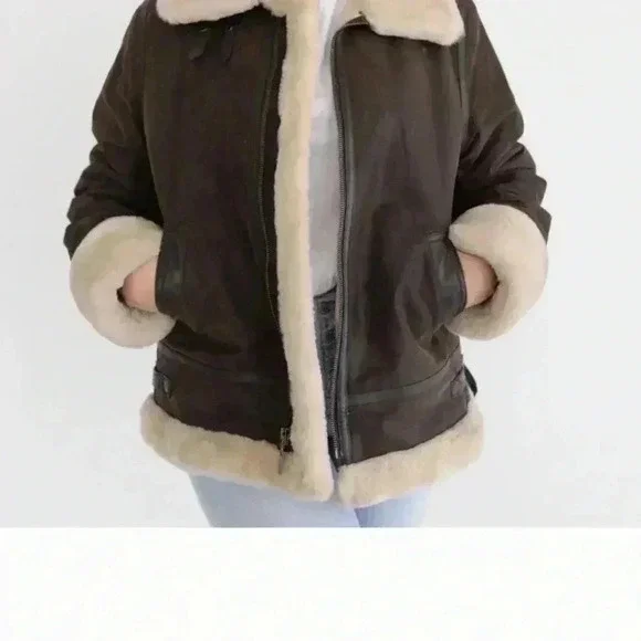 Vintage St. John's Bay Brown Leather Aviator Pilot Jacket with Sherpa Trim - Picture 3 of 16